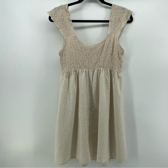 Umgee Smocked Dress Beige Linen Blend M - Picture 4 of 6